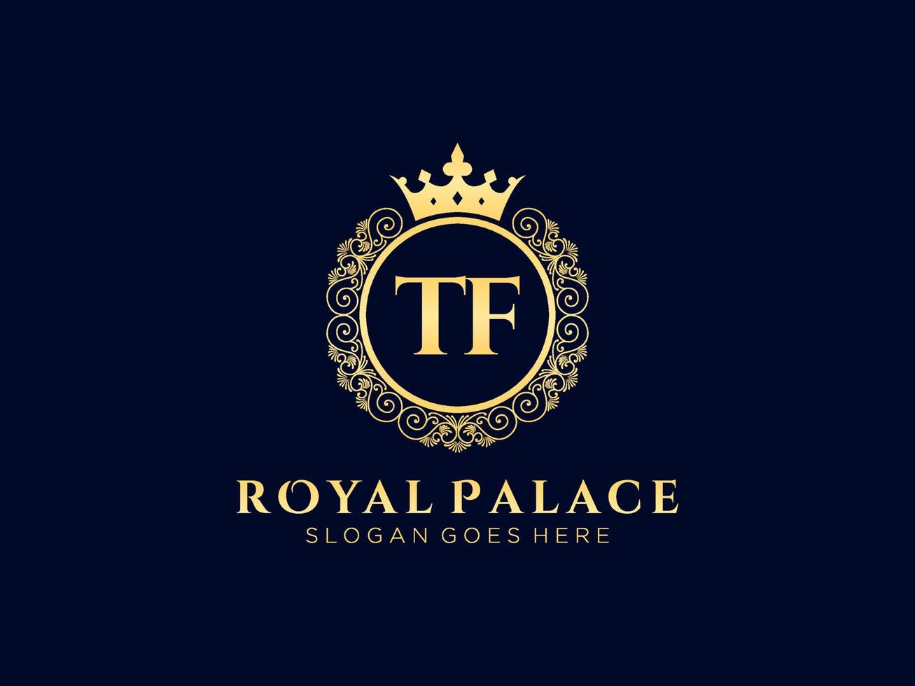 Letter TF Antique royal luxury victorian logo with ornamental frame. vector