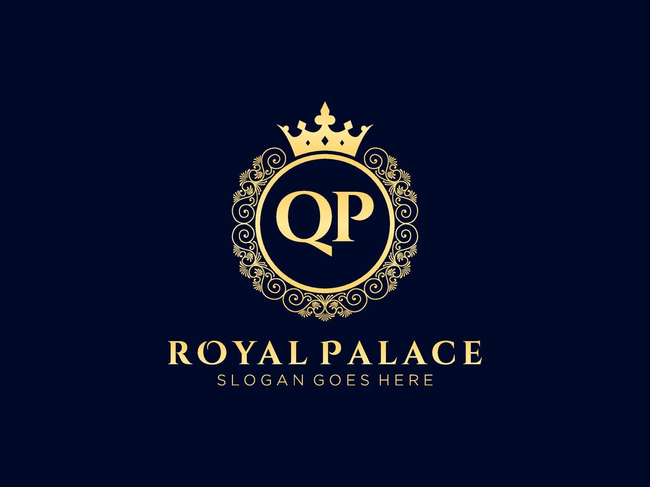 letra qp logotipo victoriano de lujo real antiguo con marco ornamental. vector