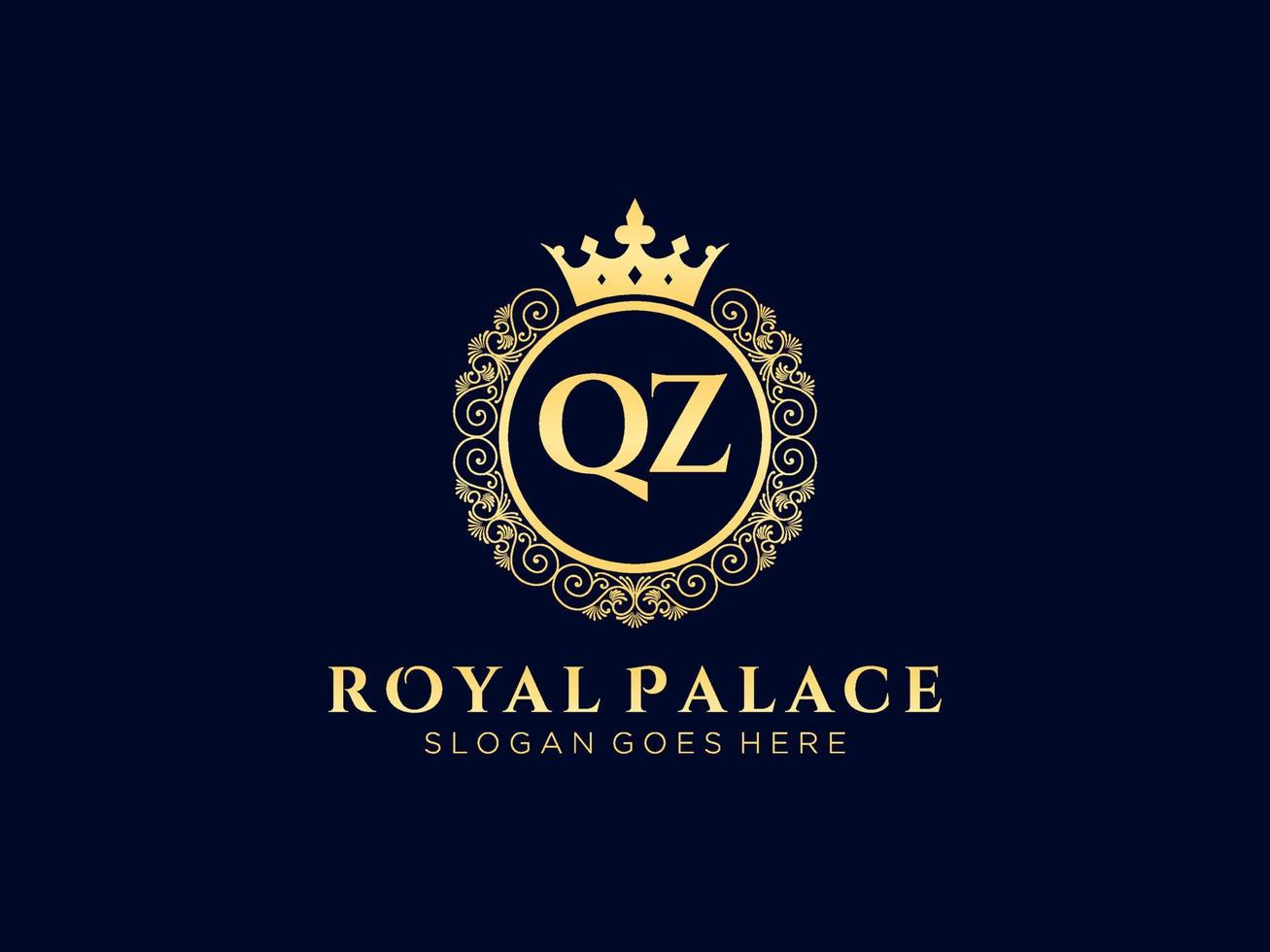 letra qz logotipo victoriano de lujo real antiguo con marco ornamental. vector