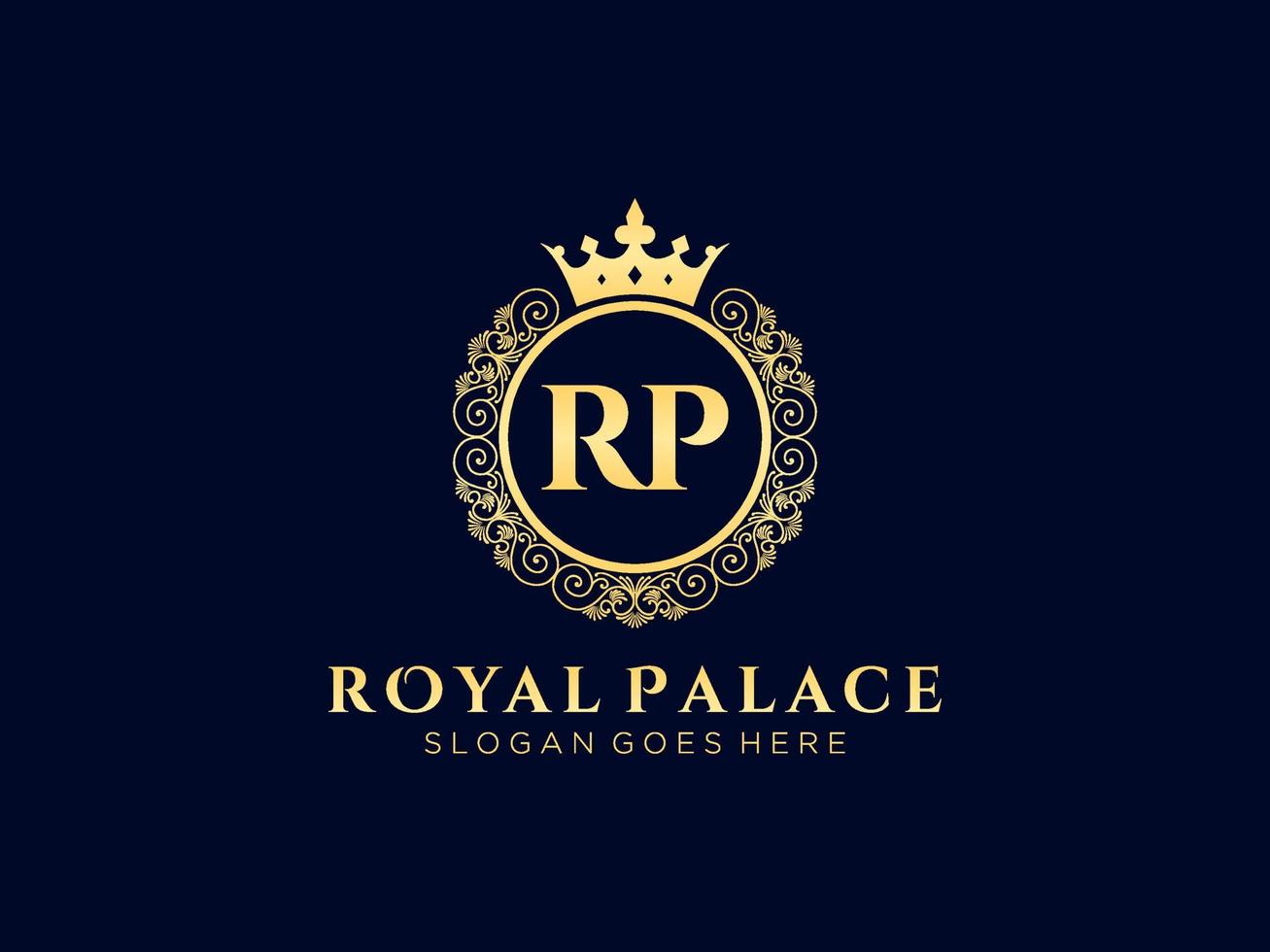 Letter RP Antique royal luxury victorian logo with ornamental frame. vector