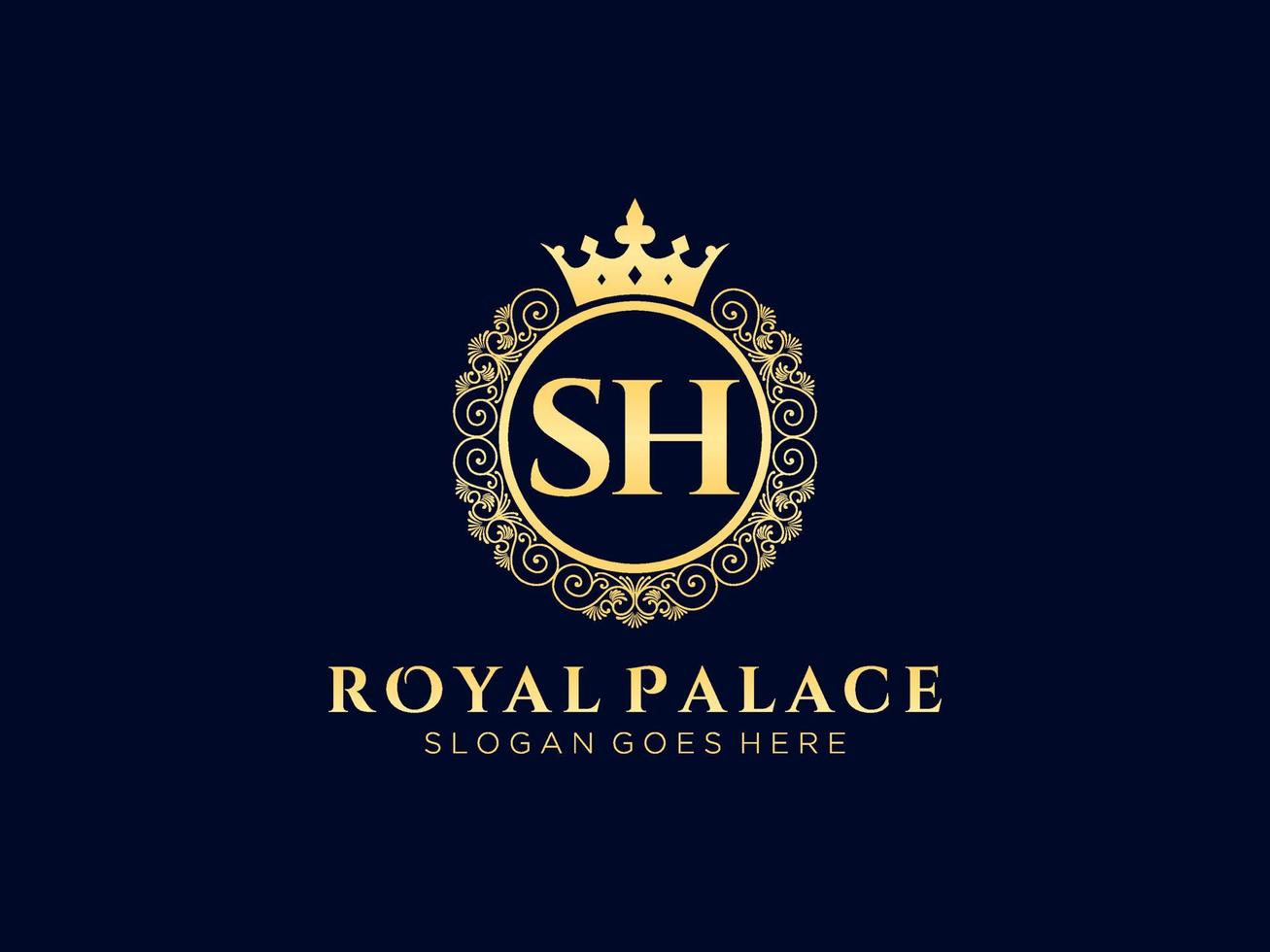 Letter SH Antique royal luxury victorian logo with ornamental frame. vector