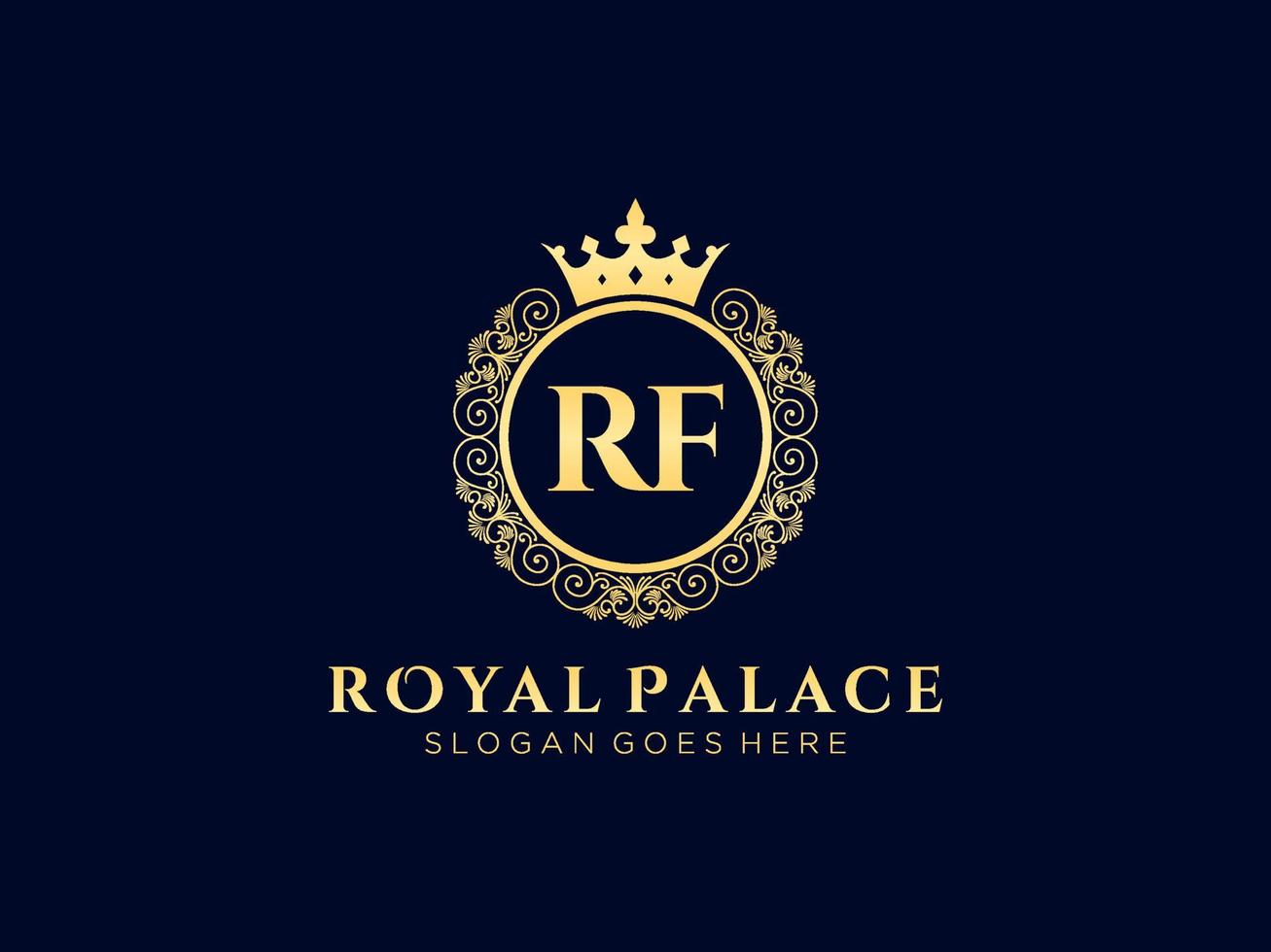 Letter RF Antique royal luxury victorian logo with ornamental frame. vector