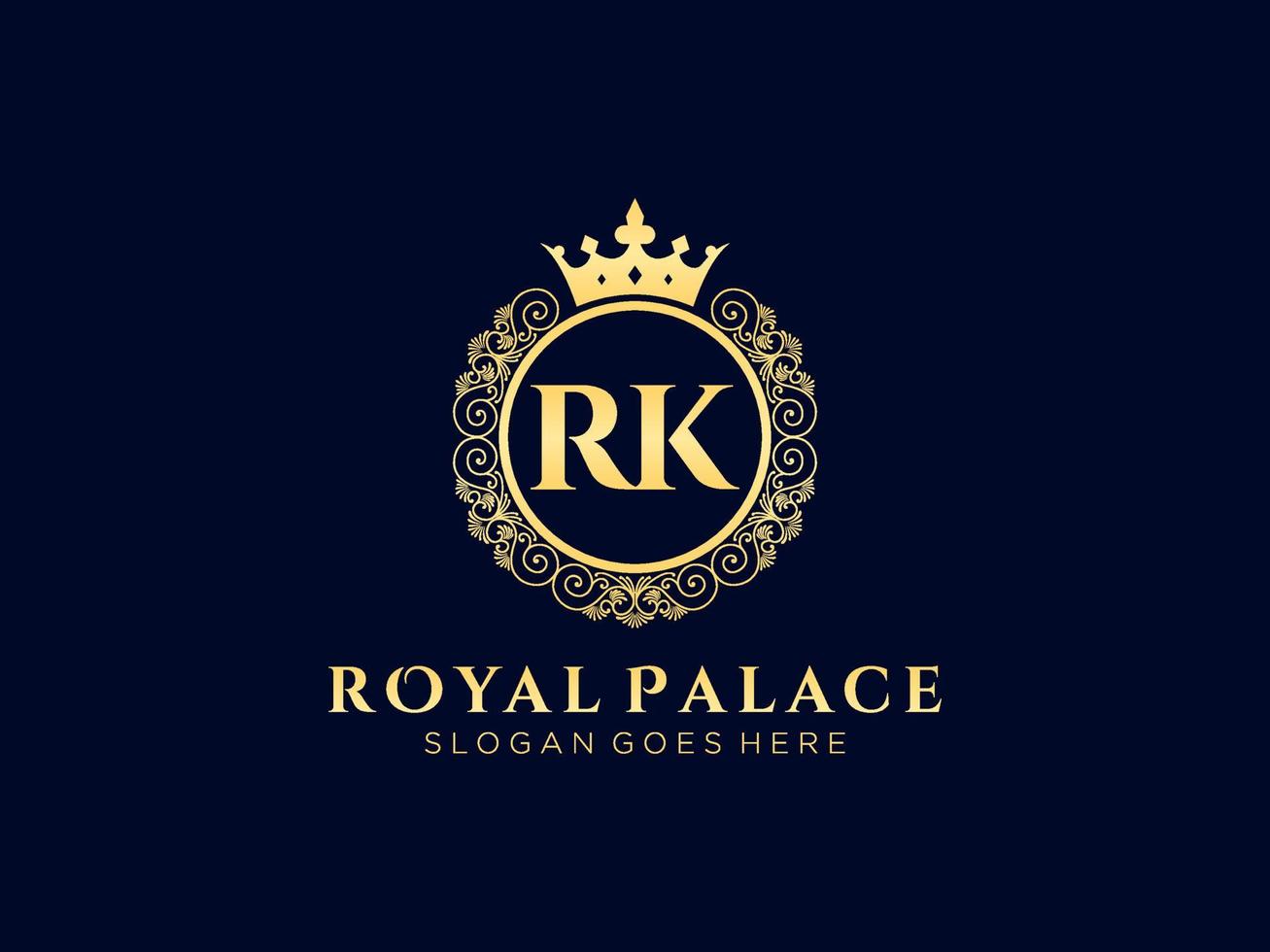 letra rk logotipo victoriano de lujo real antiguo con marco ornamental. vector