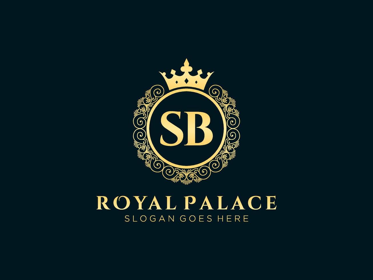 Letter SB Antique royal luxury victorian logo with ornamental frame. vector