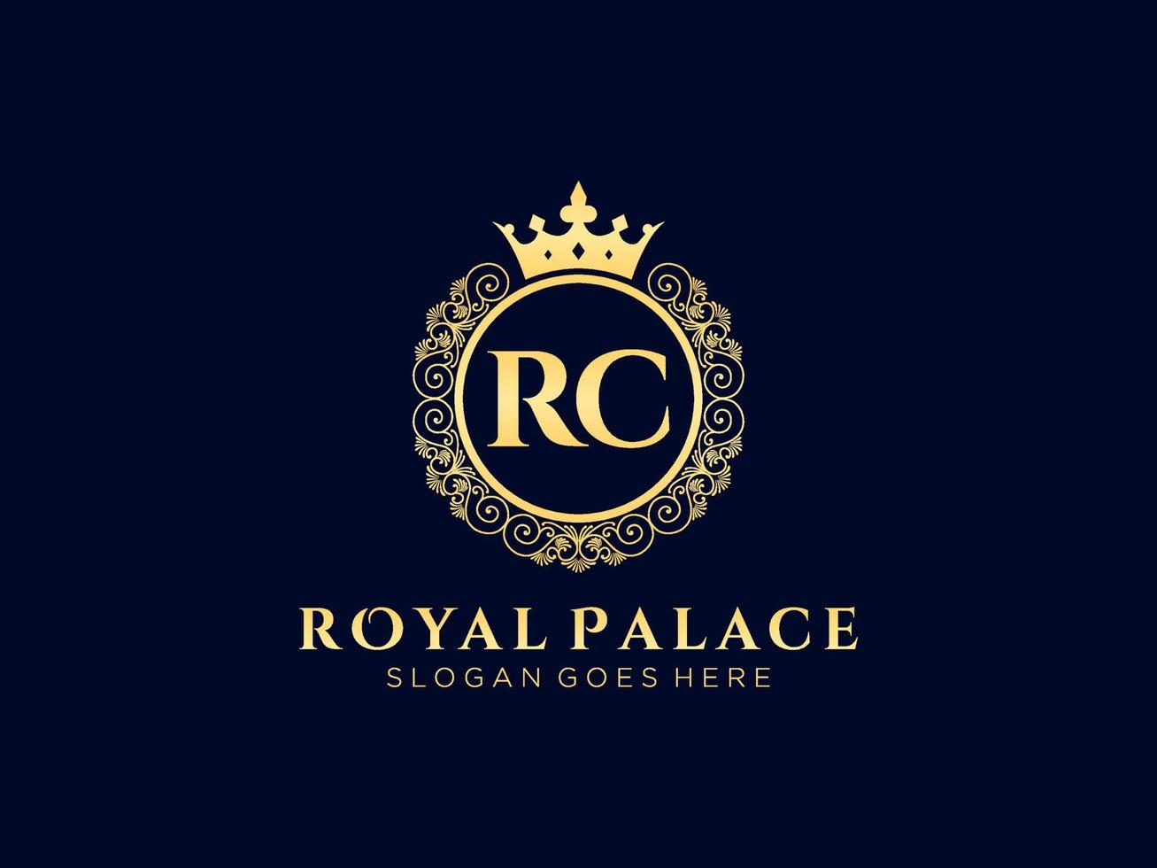 Letter RC Antique royal luxury victorian logo with ornamental frame. vector