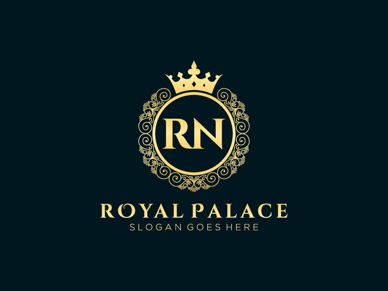 Letter RN Antique royal luxury victorian logo with ornamental frame. vector