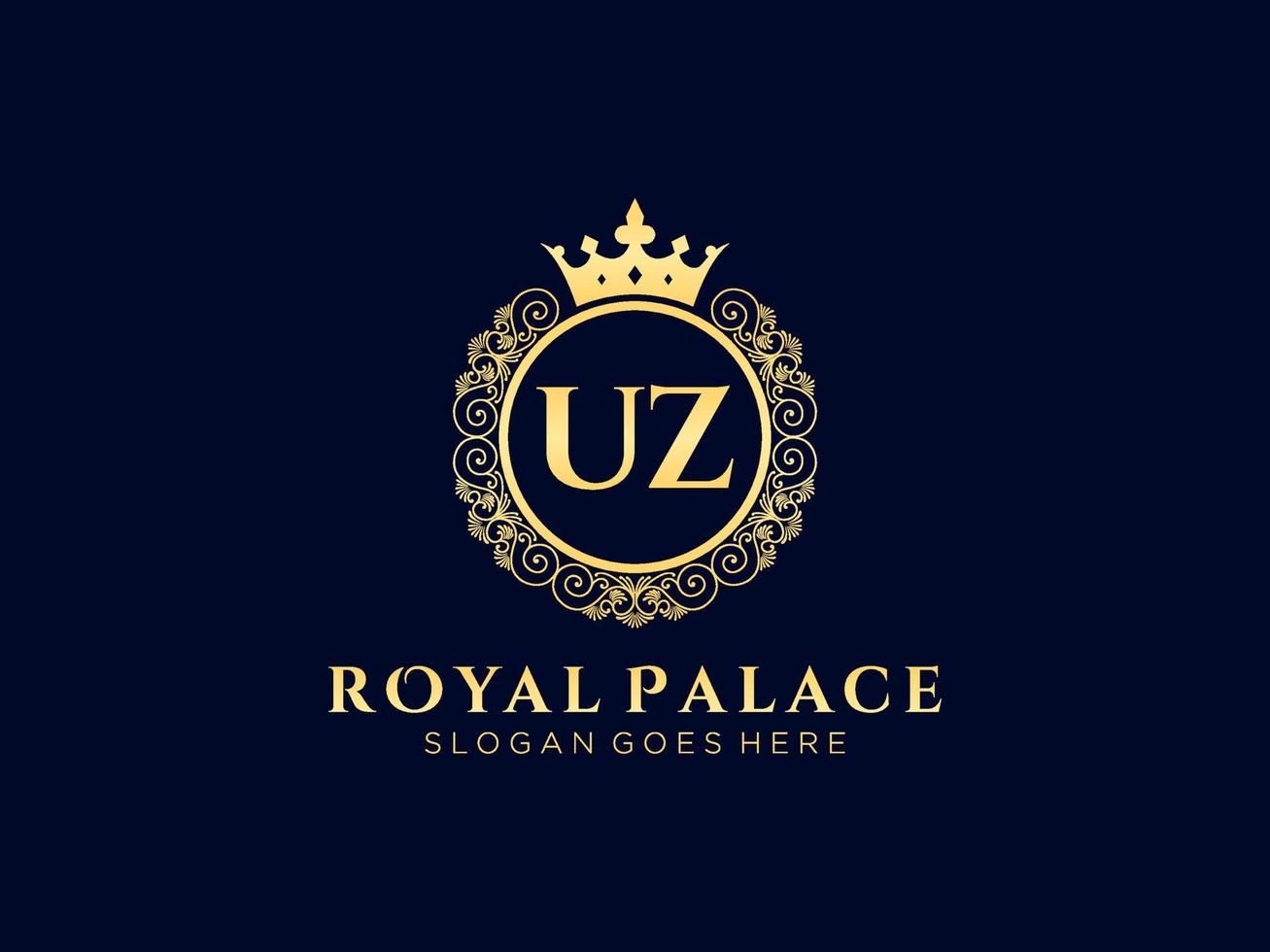 Letter UZ Antique royal luxury victorian logo with ornamental frame. vector