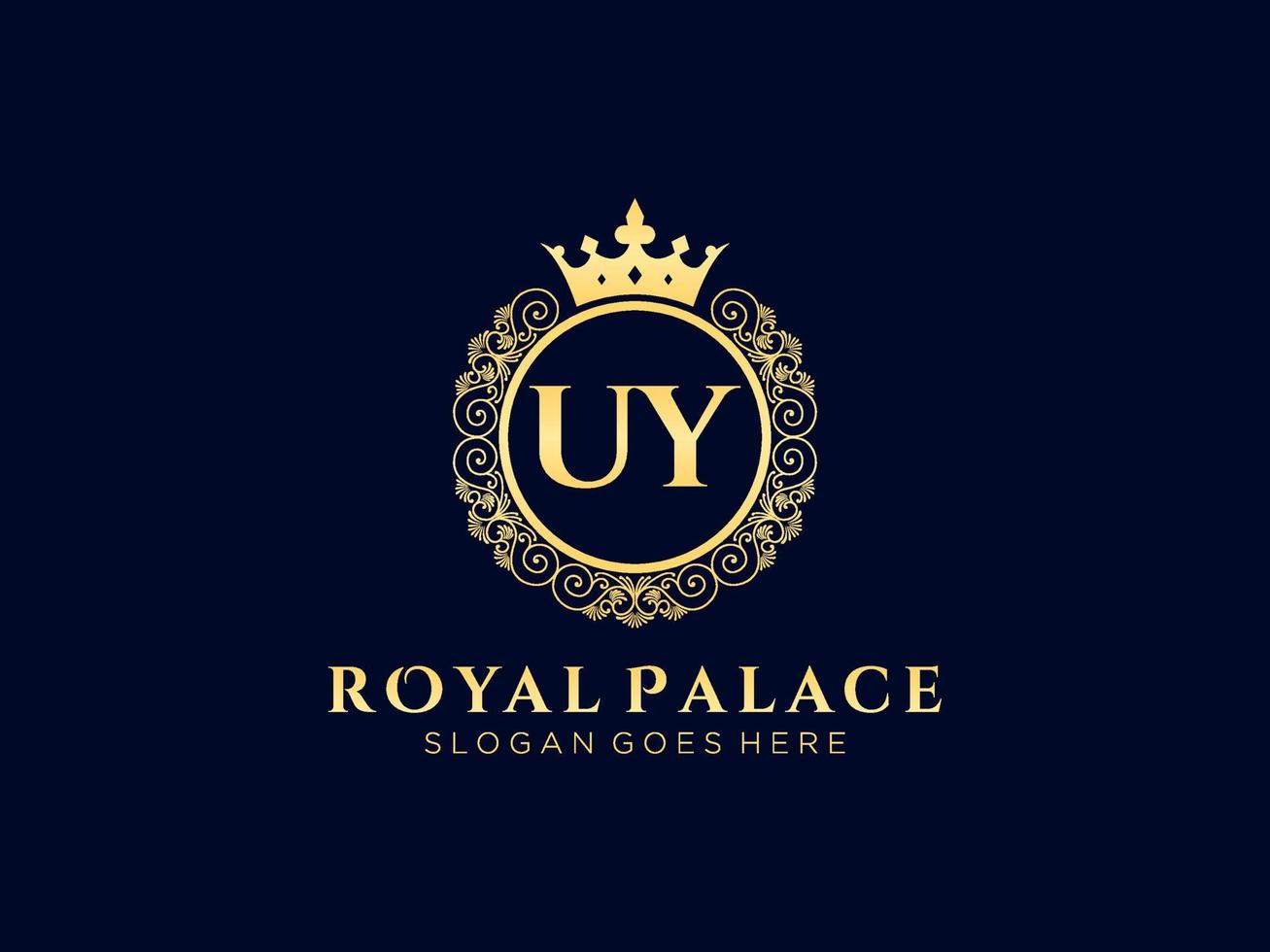 Letter UY Antique royal luxury victorian logo with ornamental frame. vector