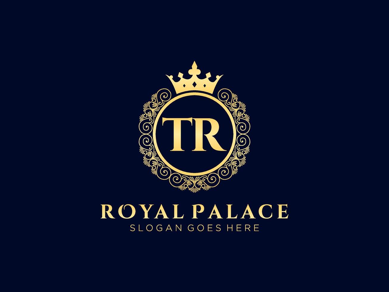 Letter TR Antique royal luxury victorian logo with ornamental frame. vector