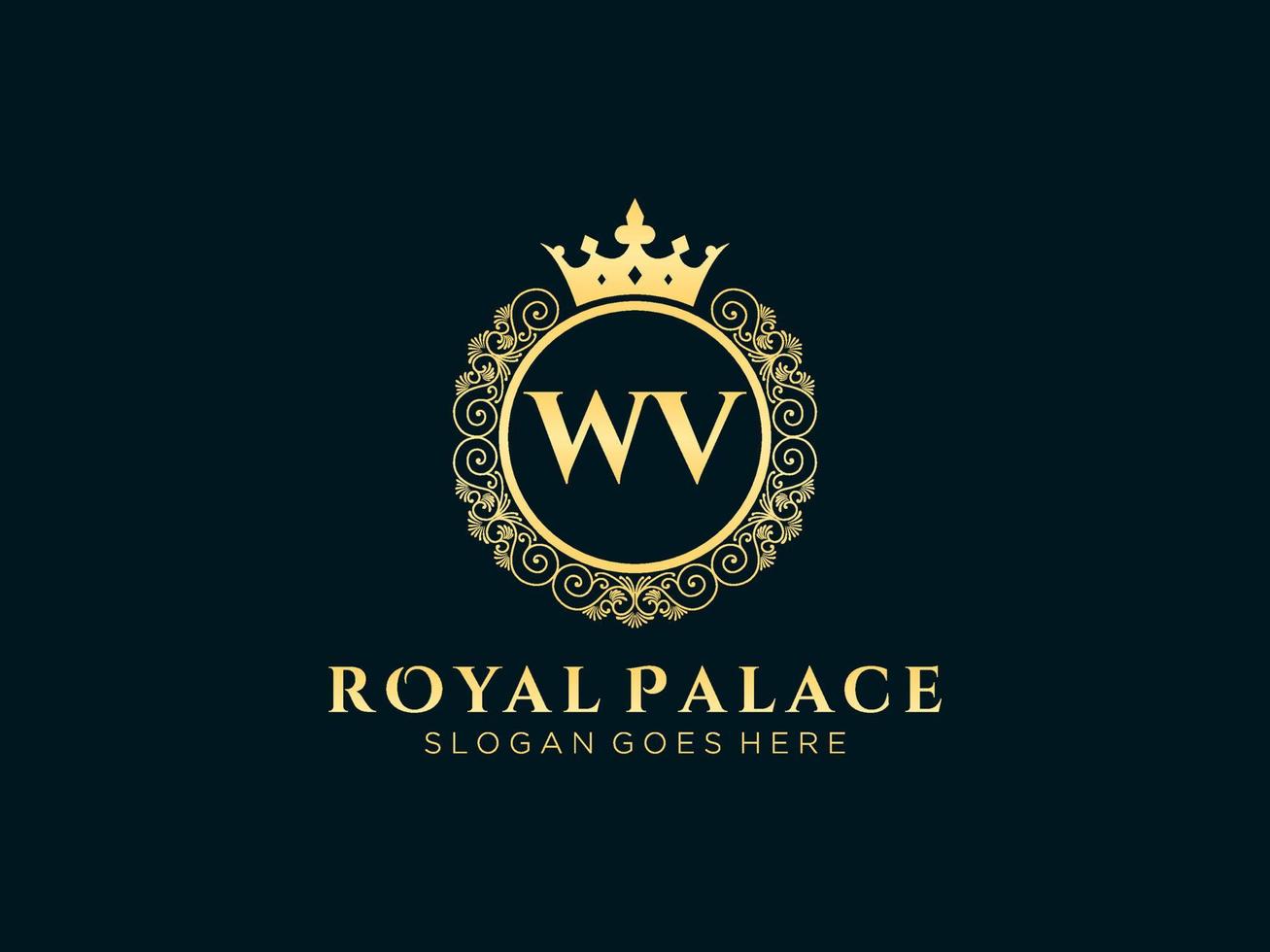 letra wv logotipo victoriano de lujo real antiguo con marco ornamental. vector