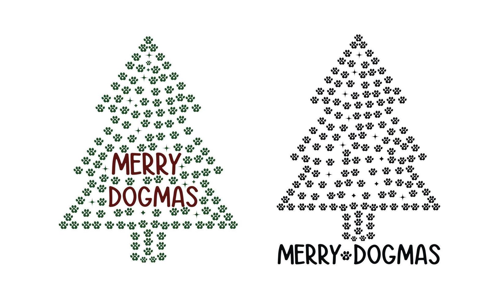 feliz camisa de dogmas, árbol de navidad con diseño de patas. vector