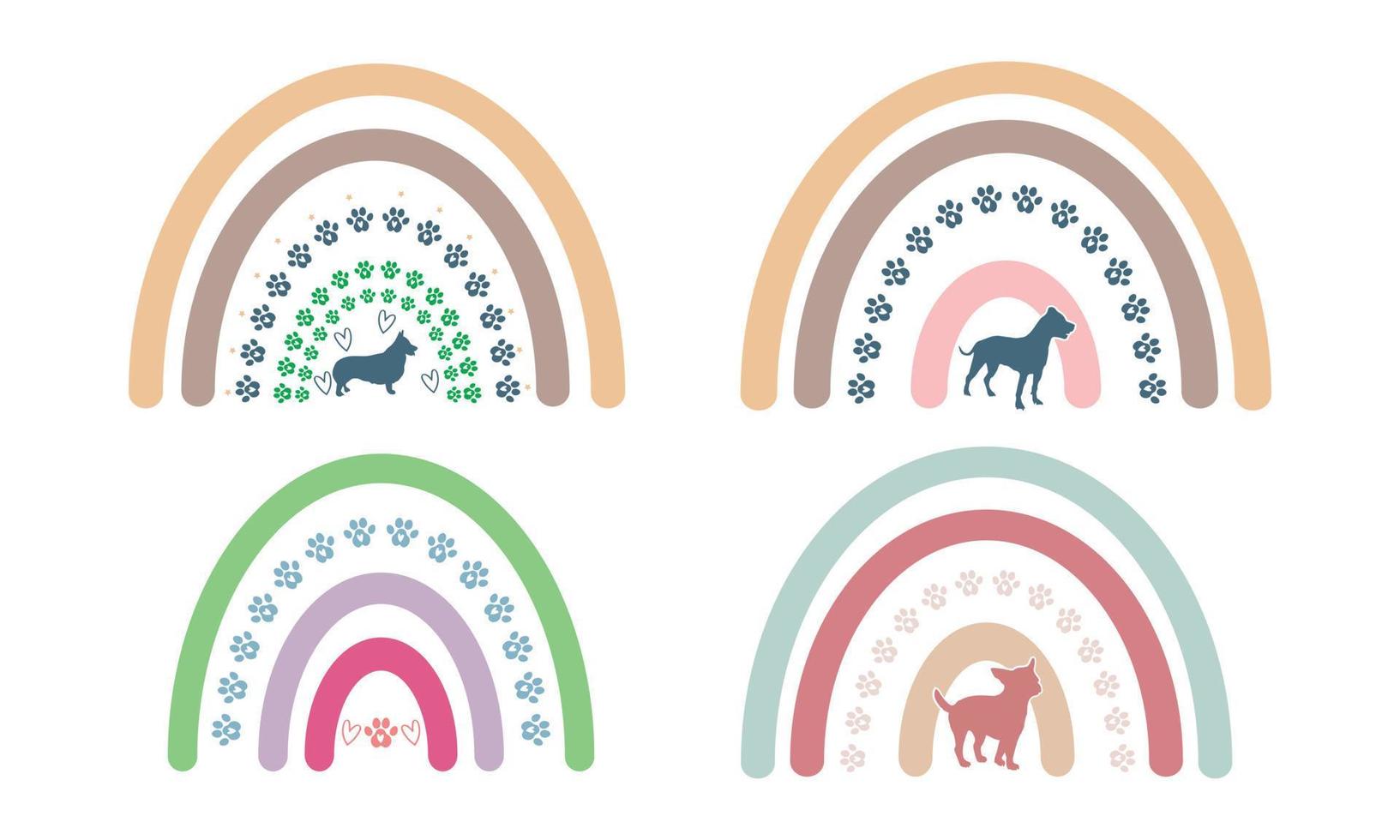 arco iris de perro, diseño de paquetes de arco iris de pata de perro vector