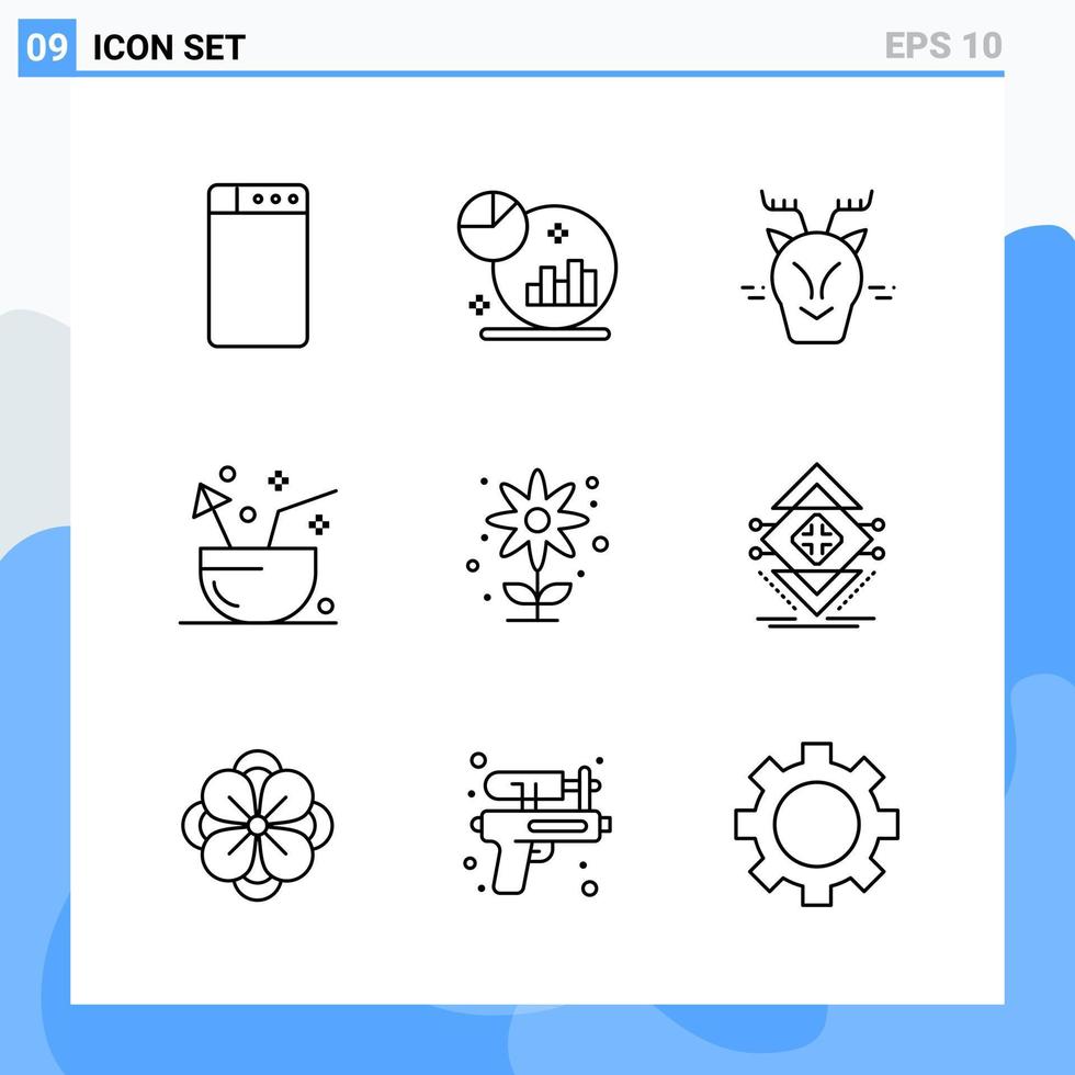 iconos de estilo moderno de 9 líneas delinean símbolos para uso general signo de icono de línea creativa aislado sobre fondo blanco paquete de 9 iconos vector