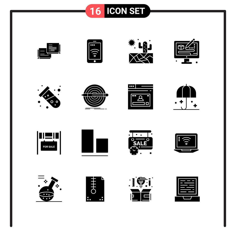 Set of 16 Solid Style Icons for web and mobile Glyph Symbols for print Solid Icon Signs Isolated on White Background 16 Icon Set vector