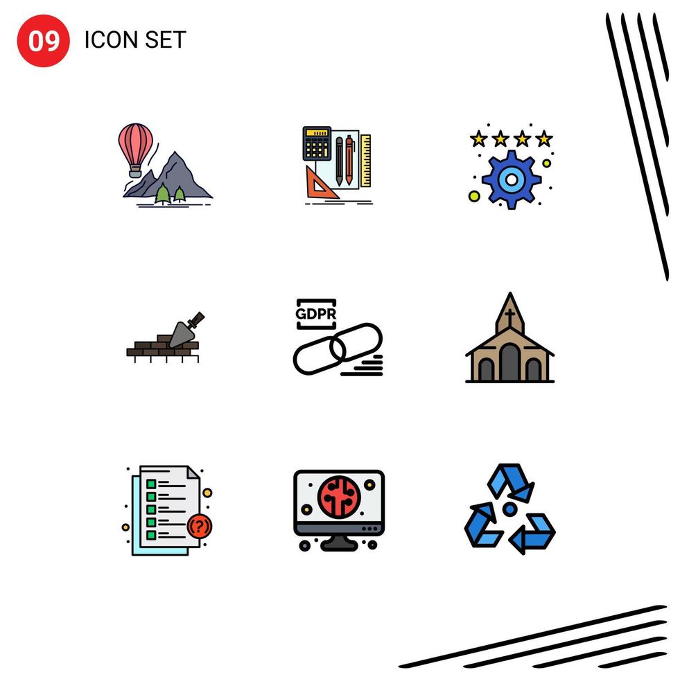 Set of 9 Vector Filledline Flat Colors on Grid for clip building pen mason settings Editable Vector Design Elements