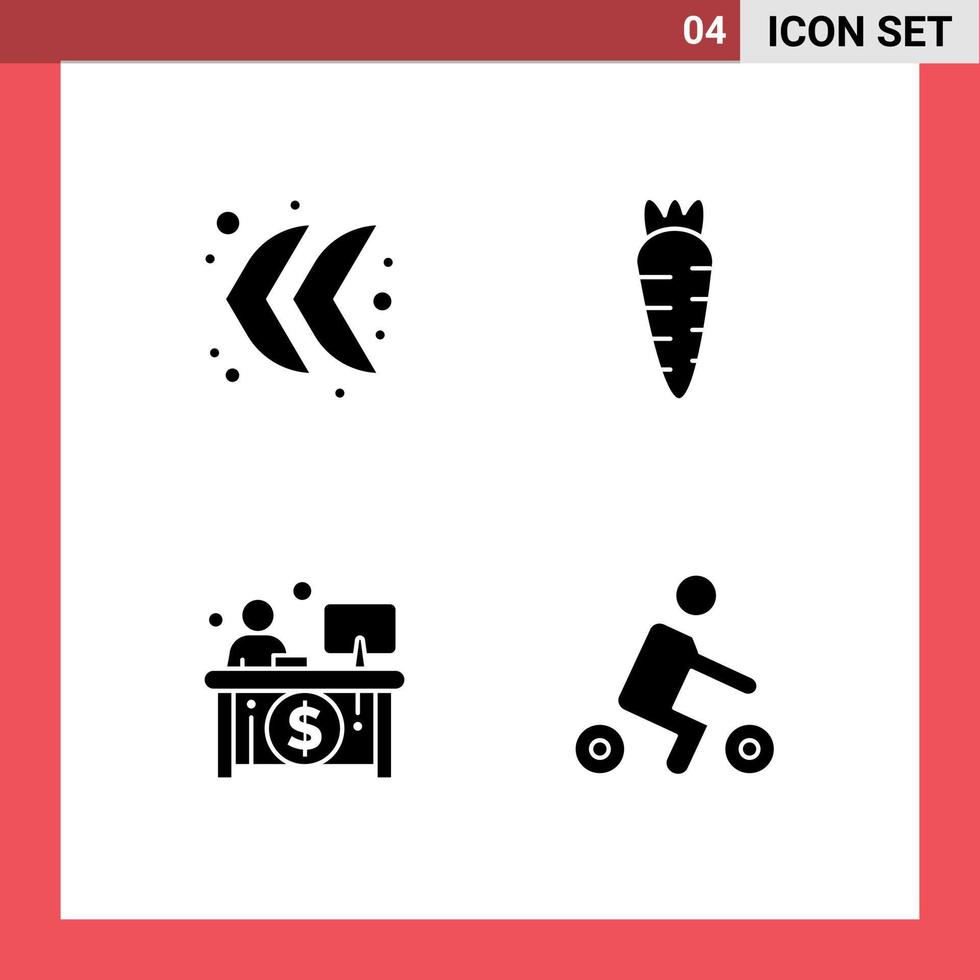 Pack of 4 Modern Solid Glyphs Signs and Symbols for Web Print Media such as arrow teller carrot business riding Editable Vector Design Elements