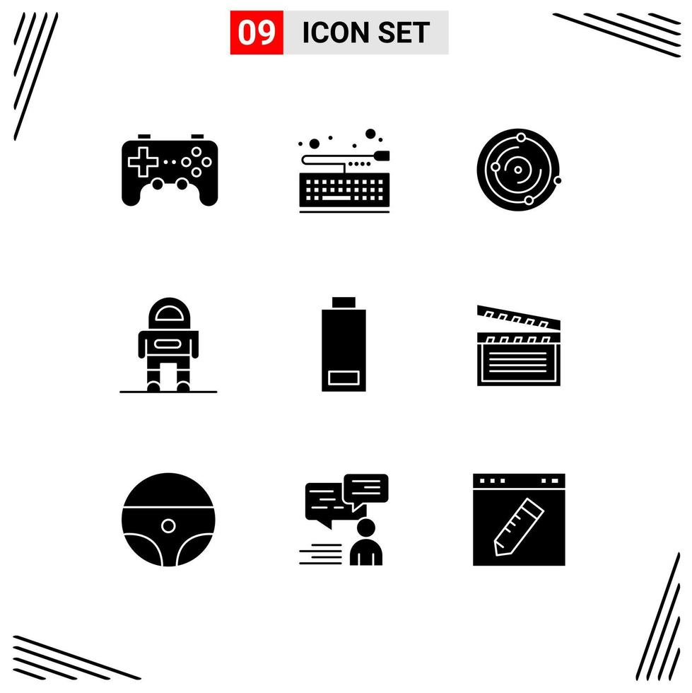 9 Thematic Vector Solid Glyphs and Editable Symbols of multimedia suit spase space astronaut Editable Vector Design Elements