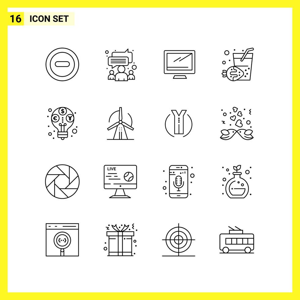 16 Icon Set Simple Line Symbols Outline Sign on White Background for