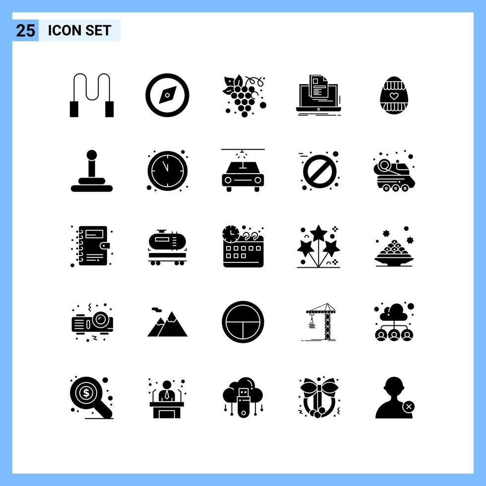 25 iconos estilo sólido símbolos de glifo creativo signo de icono sólido negro aislado sobre fondo blanco vector