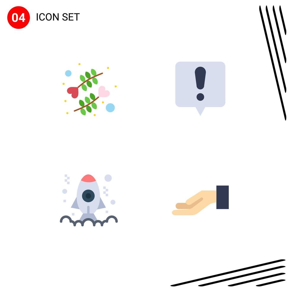 Group of 4 Flat Icons Signs and Symbols for flower development romance exclamation mark alms Editable Vector Design Elements