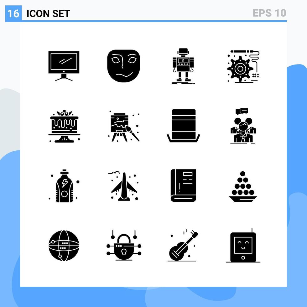 moderno 16 iconos de estilo sólido símbolos de glifo para uso general signo de icono sólido creativo aislado sobre fondo blanco paquete de 16 iconos vector