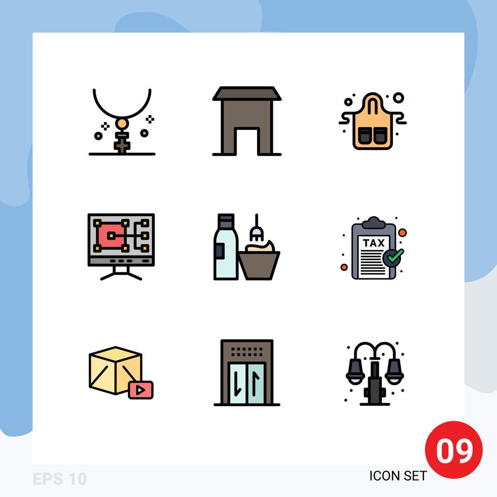9 User Interface Filledline Flat Color Pack of modern Signs and Symbols of cosmetics construction shop computer kitchen Editable Vector Design Elements