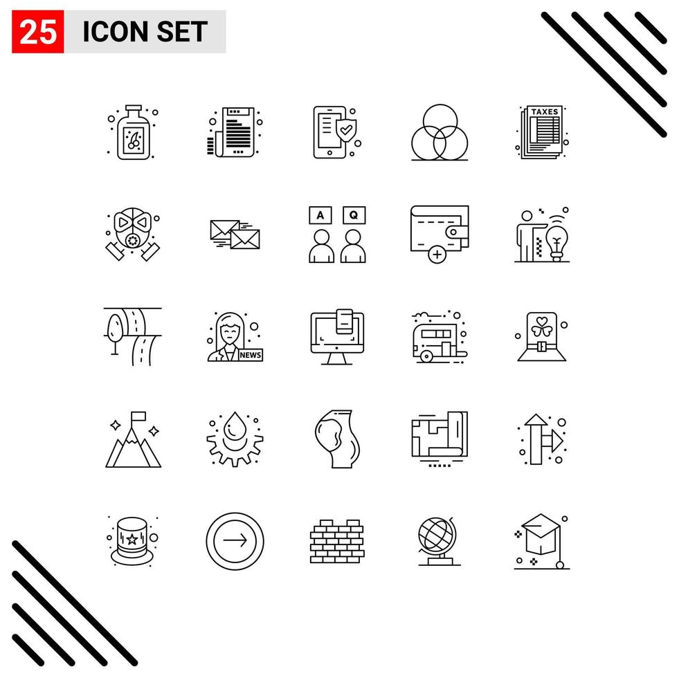 Set of 25 Commercial Lines pack for table calculate insurance design rgb Editable Vector Design Elements