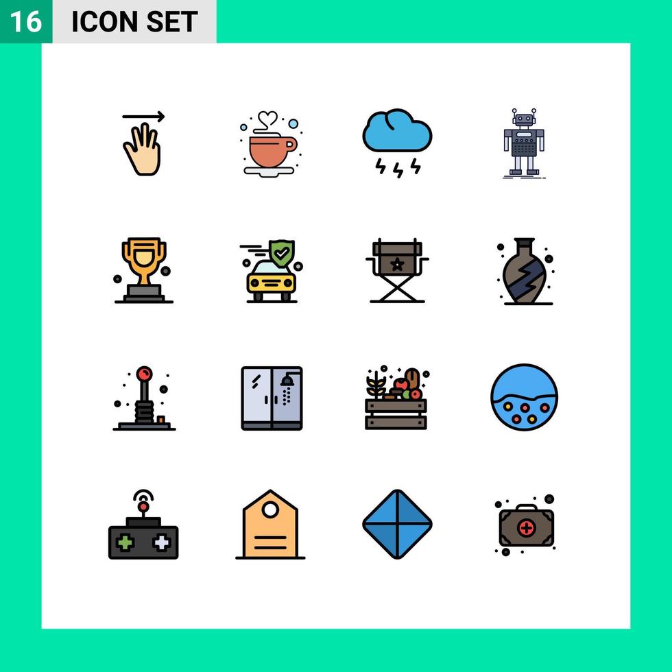 16 Thematic Vector Flat Color Filled Lines and Editable Symbols of award bot cloud artificial robot Editable Creative Vector Design Elements