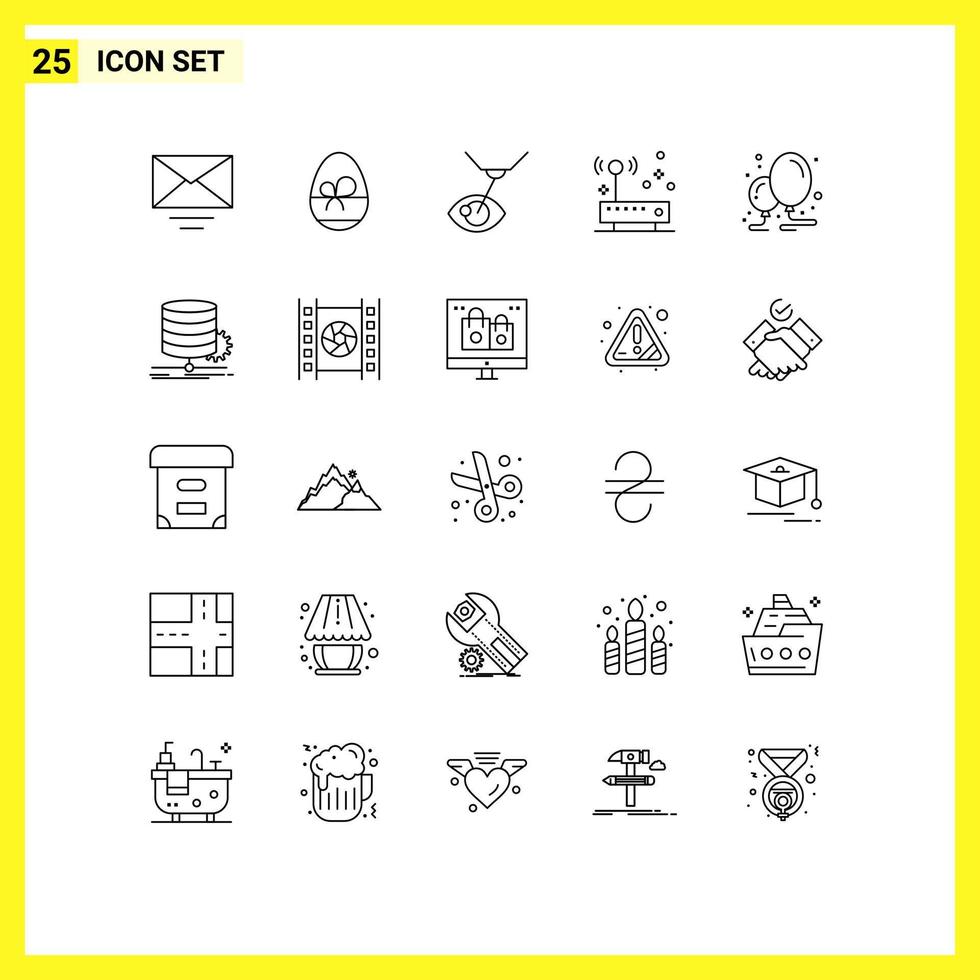 Mobile Interface Line Set of 25 Pictograms of decoration balloon eye treatment network hardware Editable Vector Design Elements