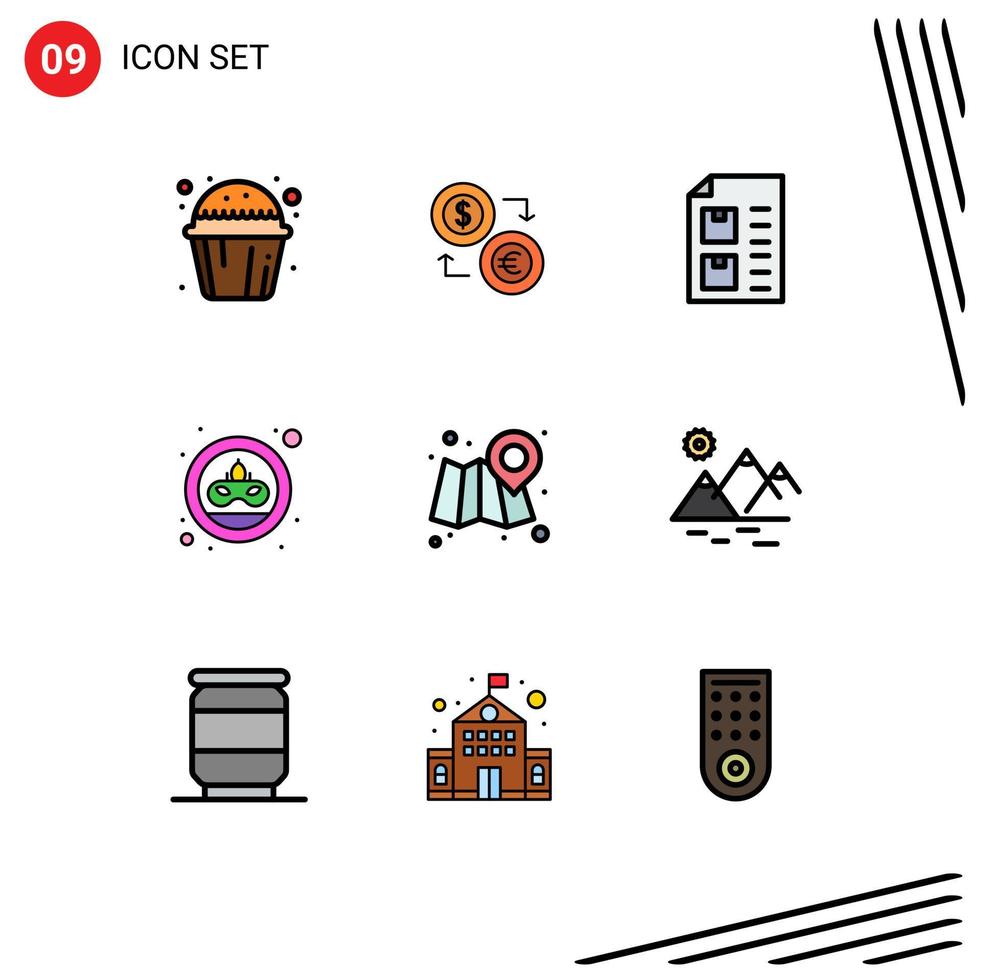 Stock Vector Icon Pack of 9 Line Signs and Symbols for carnival list euro document check Editable Vector Design Elements