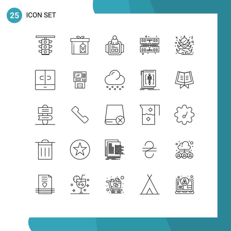 grupo de 25 líneas de signos y símbolos para elementos de diseño de vectores editables de tecnología de memoria de entrega de ram de árbol