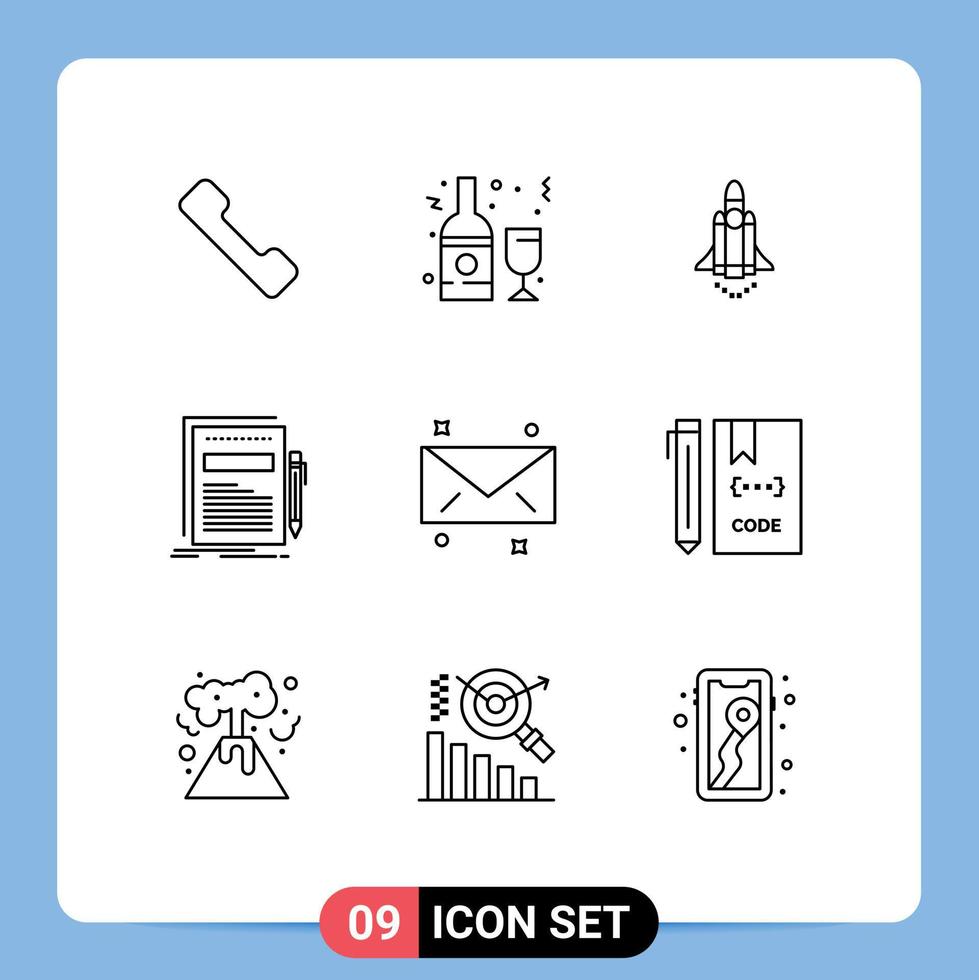 Set of 9 Modern UI Icons Symbols Signs for message paper launch file business Editable Vector Design Elements