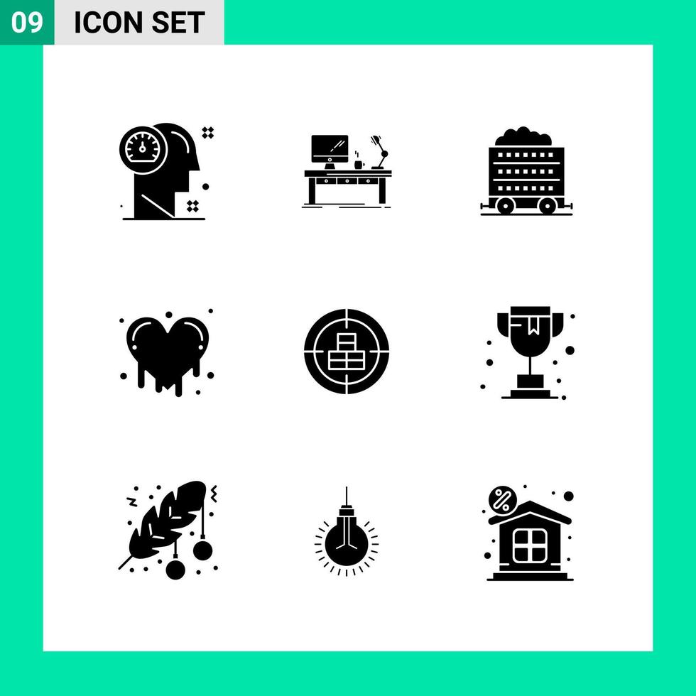 paquete de 9 símbolos de glifo de conjunto de iconos de estilo sólido para imprimir signos creativos aislados en fondo blanco 9 conjunto de iconos vector