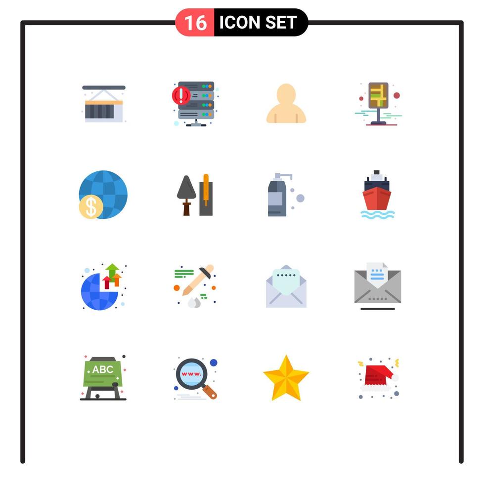 Pack of 16 Modern Flat Colors Signs and Symbols for Web Print Media such as finance pin web map city Editable Pack of Creative Vector Design Elements