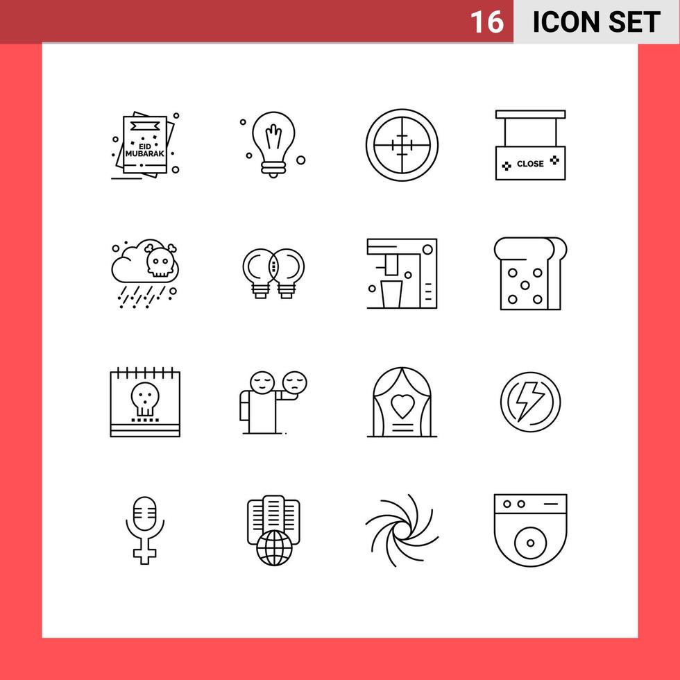16 Universal Outlines Set for Web and Mobile Applications gas close army board target Editable Vector Design Elements