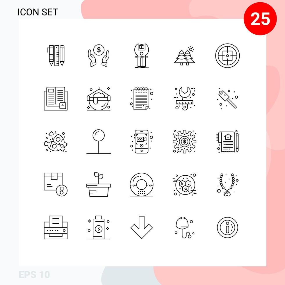 Modern Set of 25 Lines and symbols such as trees forest protection fir kit Editable Vector Design Elements