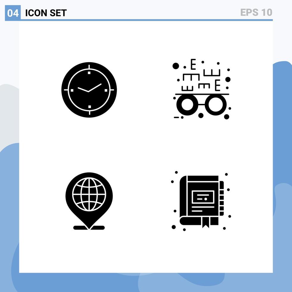 Group of 4 Solid Glyphs Signs and Symbols for time internet machine optical book Editable Vector Design Elements