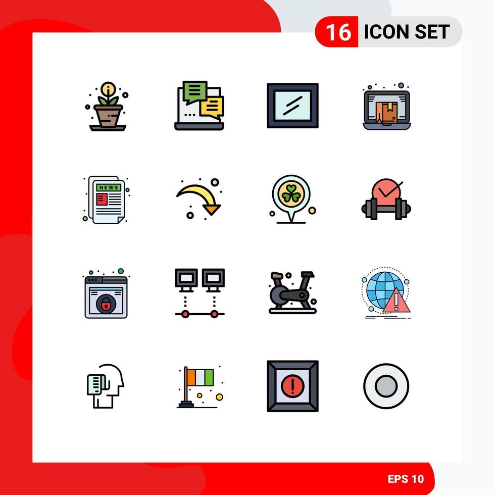 Pack of 16 creative Flat Color Filled Lines of paper news mirror online commerce Editable Creative Vector Design Elements