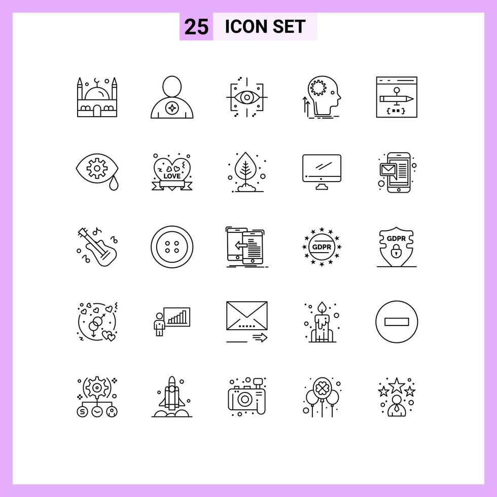 Universal Icon Symbols Group of 25 Modern Lines of brainstorming thinking human creative gen Editable Vector Design Elements