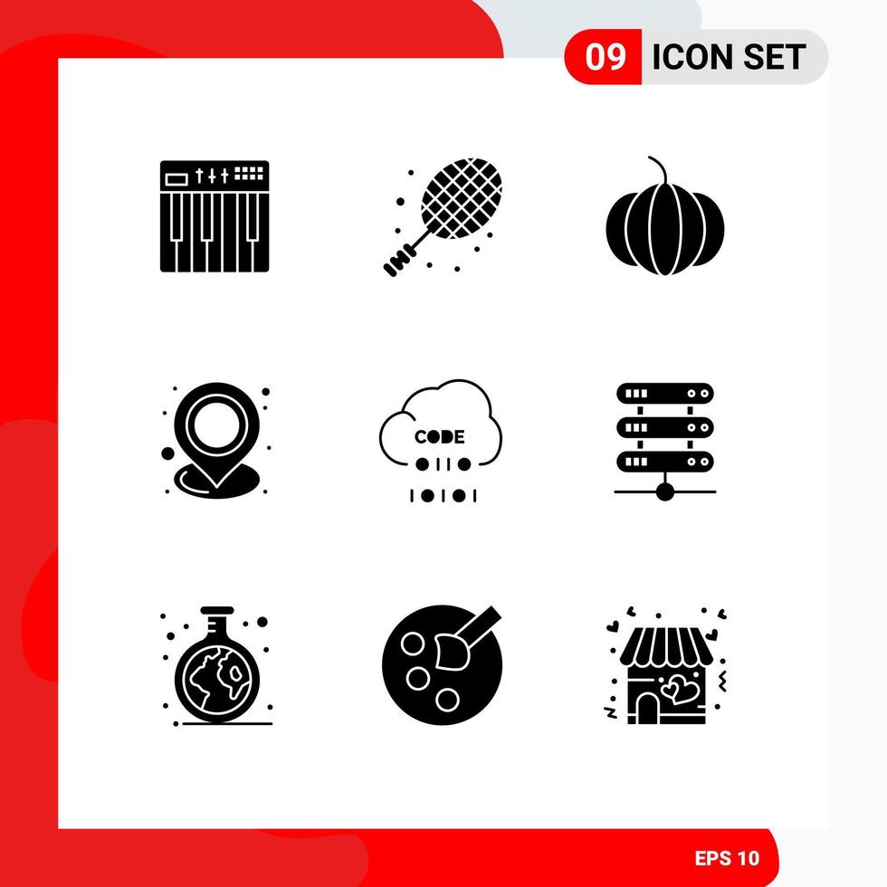 Set of 9 Commercial Solid Glyphs pack for coding point tennis place location Editable Vector Design Elements