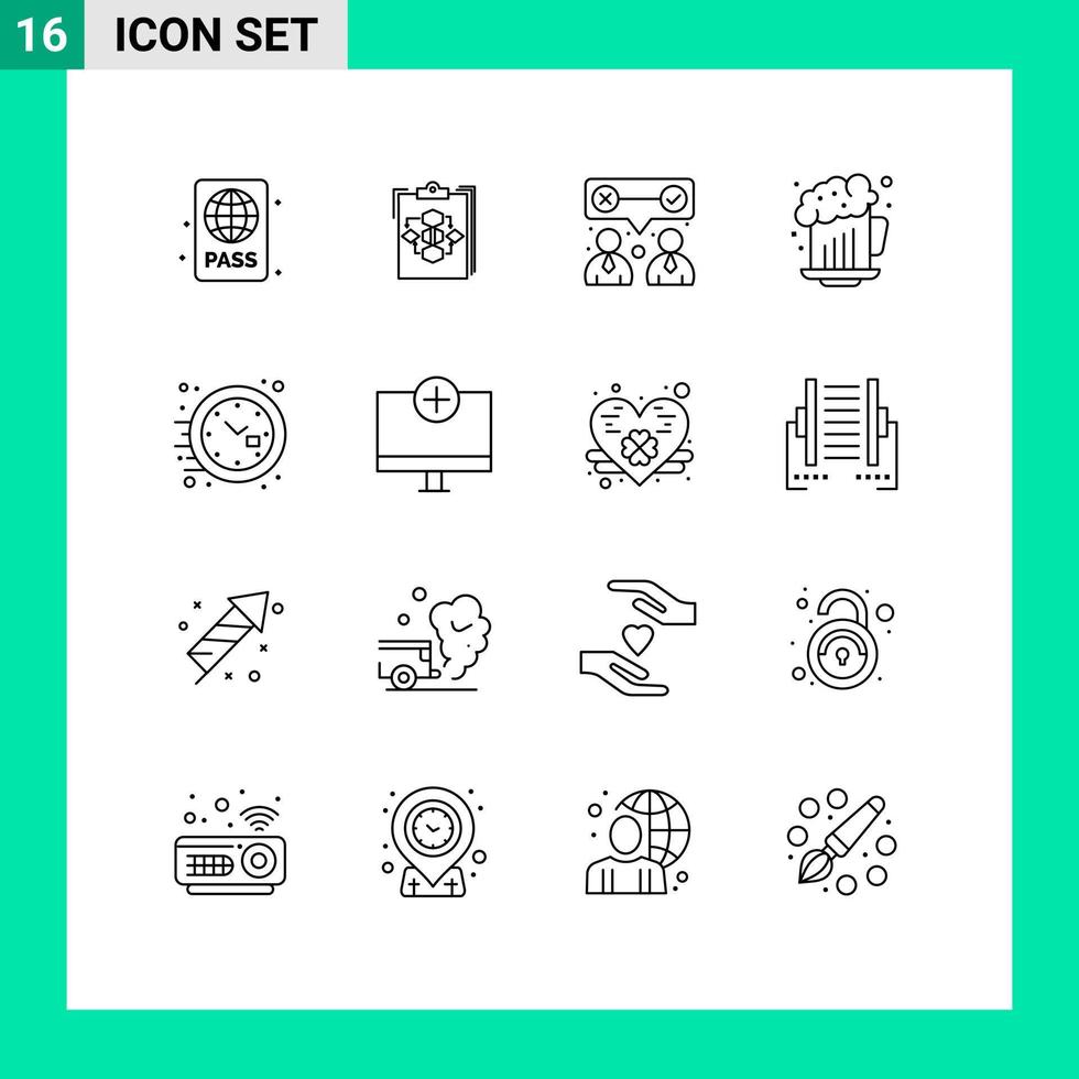 Set of 16 Modern UI Icons Symbols Signs for beer team work flow team corporate Editable Vector Design Elements