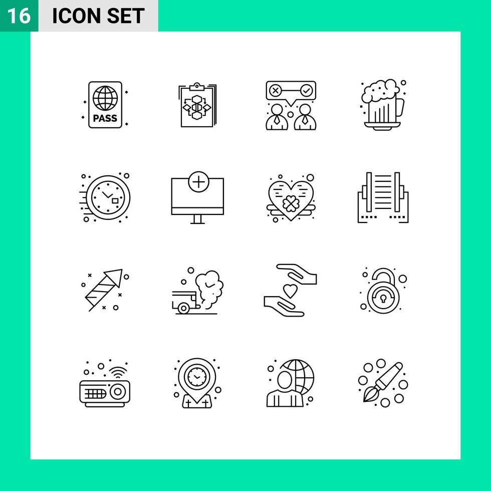 conjunto de 16 iconos modernos de la interfaz de usuario signos de símbolos para el equipo de flujo de trabajo del equipo de cerveza elementos de diseño de vectores editables corporativos