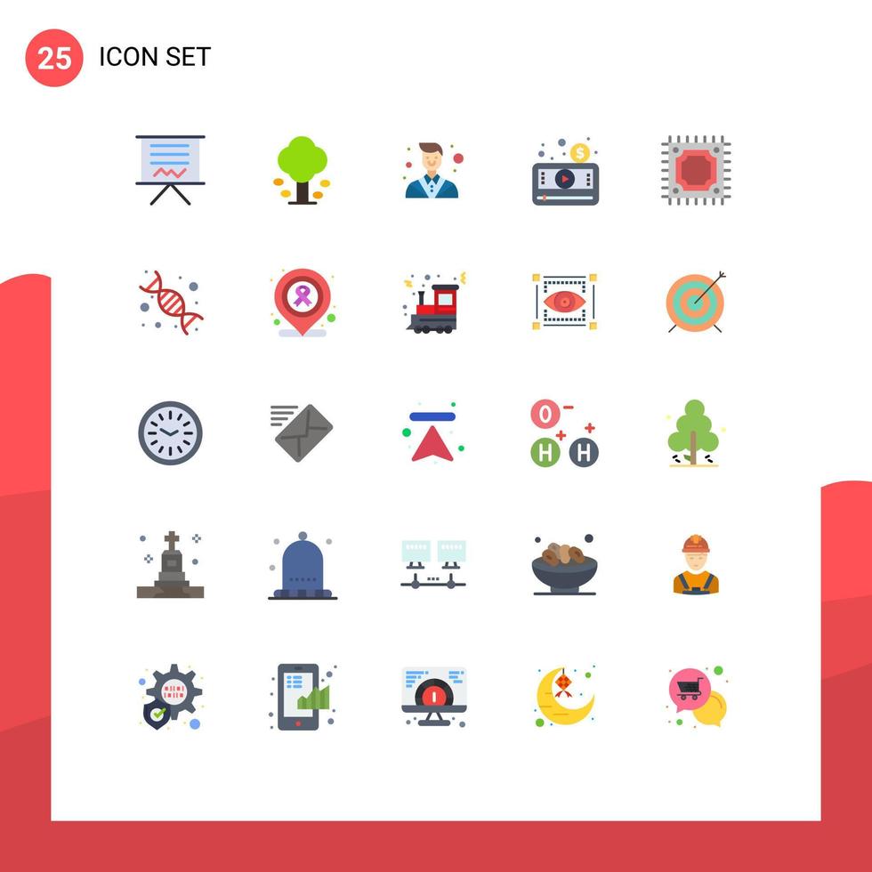 Modern Set of 25 Flat Colors Pictograph of player media summer money employee Editable Vector Design Elements