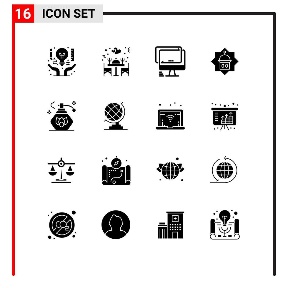 Stock Vector Icon Pack of 16 Line Signs and Symbols for islam tower table mosque imac Editable Vector Design Elements