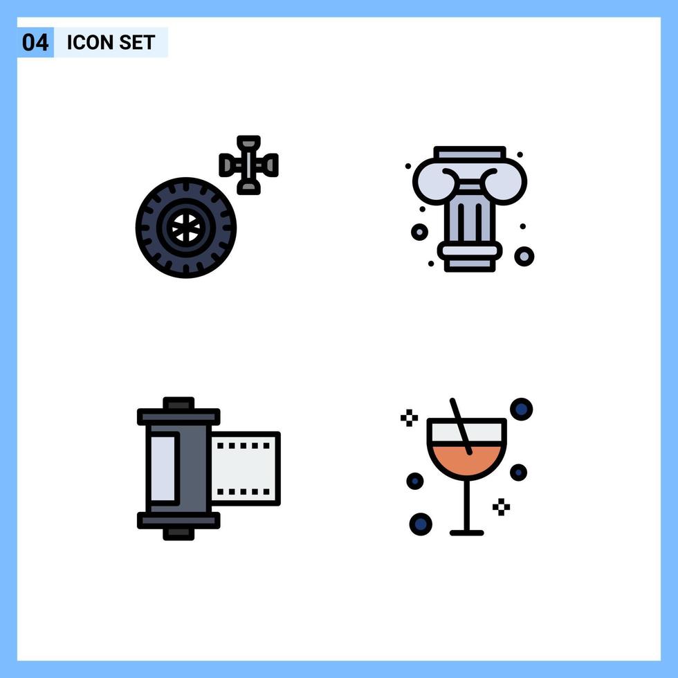 4 Creative Icons Modern Signs and Symbols of car roll art camera cocktail Editable Vector Design Elements