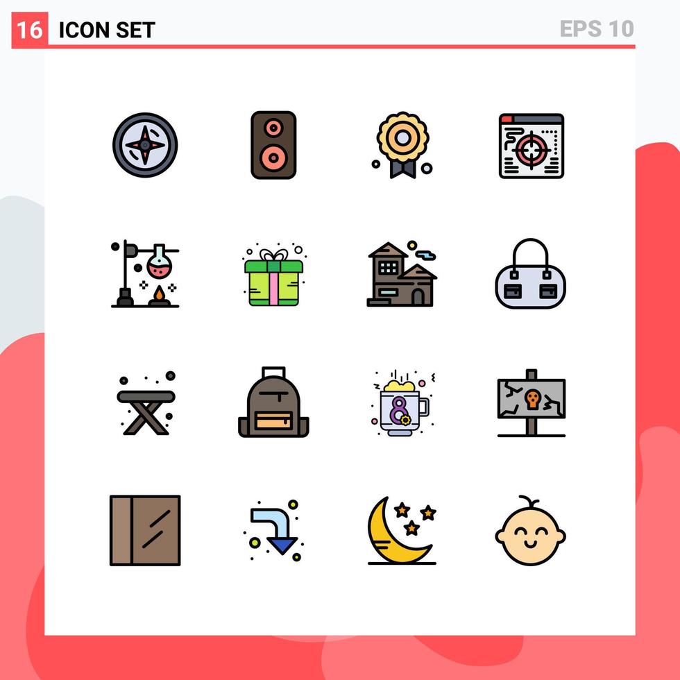 conjunto de pictogramas de 16 líneas llenas de colores planos simples de quemador de experimento de calidad científica adicional elementos de diseño de vectores creativos editables