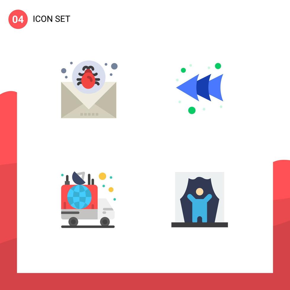 User Interface Pack of 4 Basic Flat Icons of attack announcement mail left car Editable Vector Design Elements