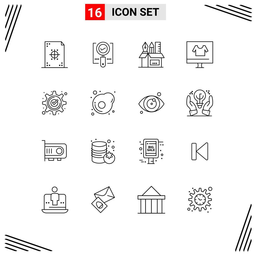 Modern Set of 16 Outlines Pictograph of e apparel ok stationary pencil Editable Vector Design Elements