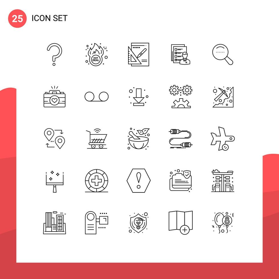25 Thematic Vector Lines and Editable Symbols of man employee graph business profile Editable Vector Design Elements