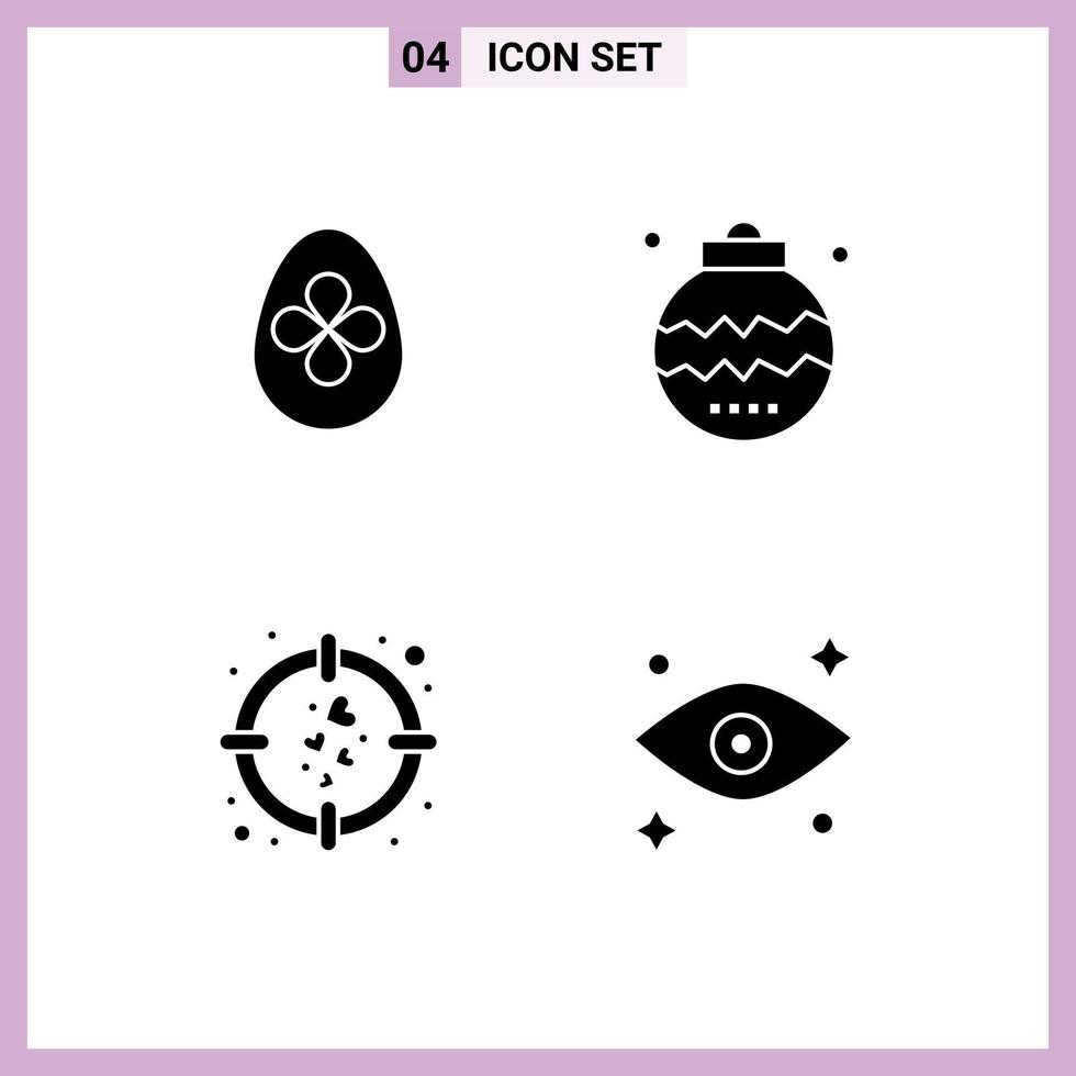 4 Universal Solid Glyph Signs Symbols of decoration heart egg event target Editable Vector Design Elements